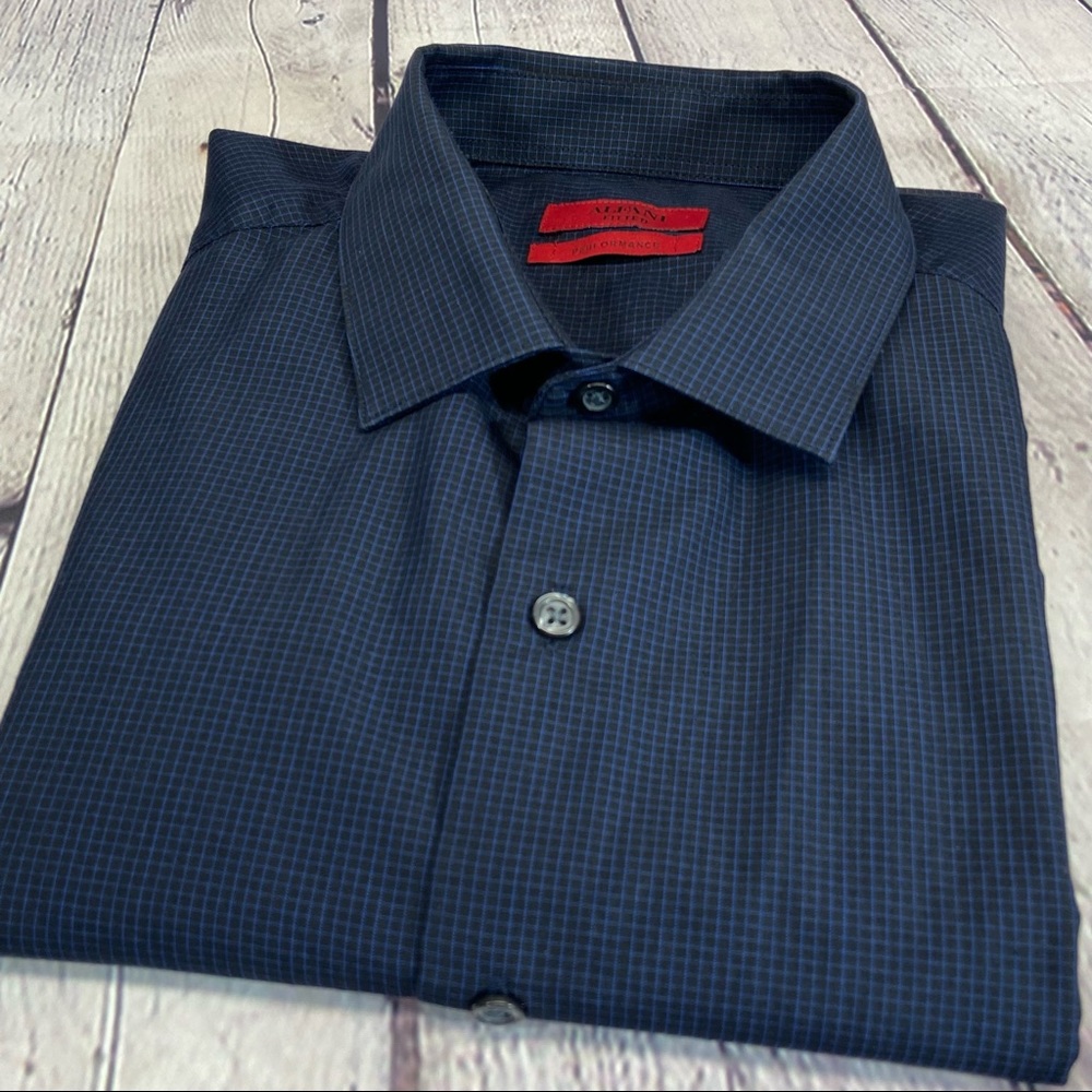 ALFANI Fitted Mens Button Front Long Sleeve Dress Shirt-Navy